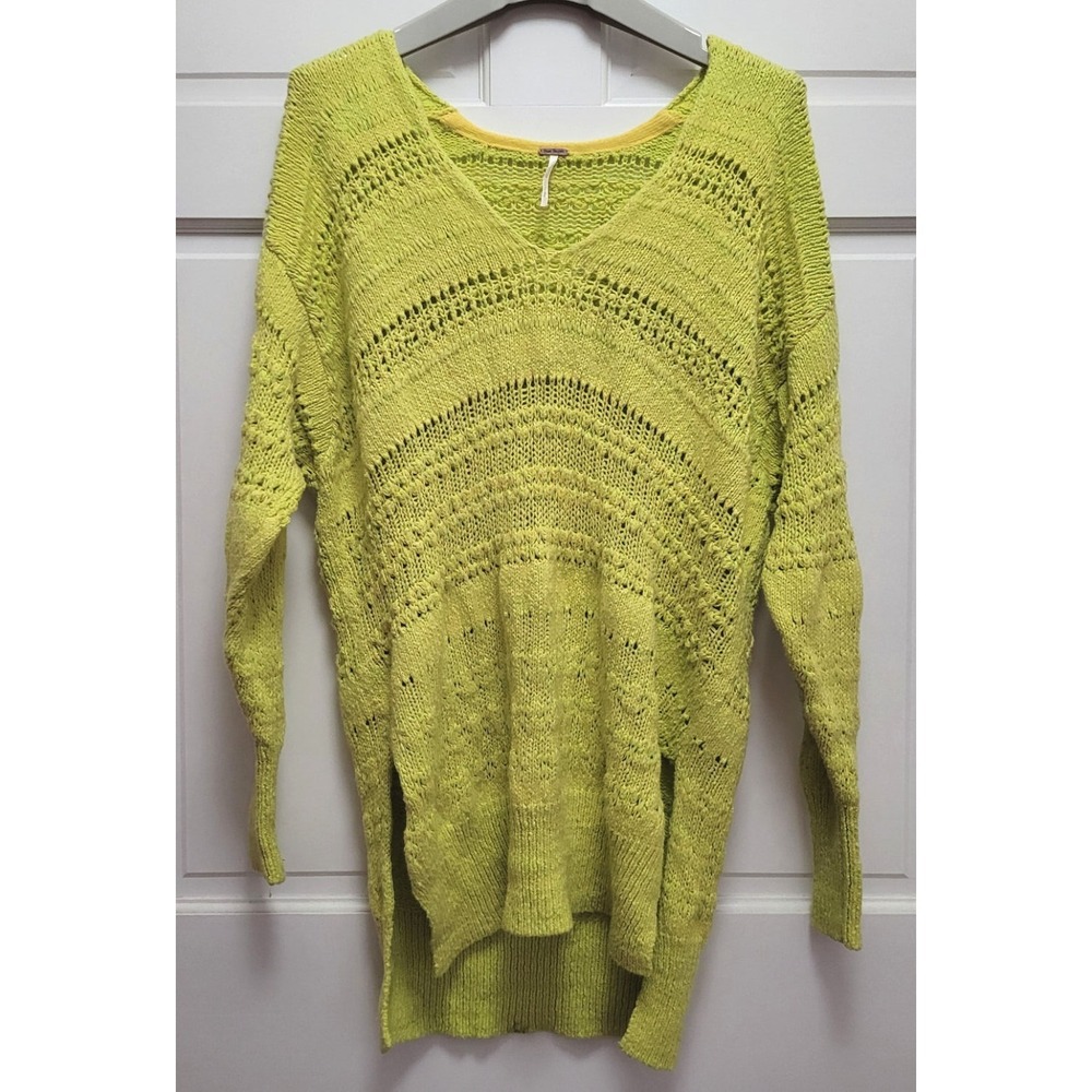 Free People Hot Tropics Pullover Open Weave Tunic Jumper - Lime Green - Small